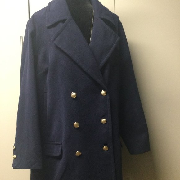 JUST FAB Women s Large Double breasted Navy Long Coat Jacket - Picture 1 of 2
